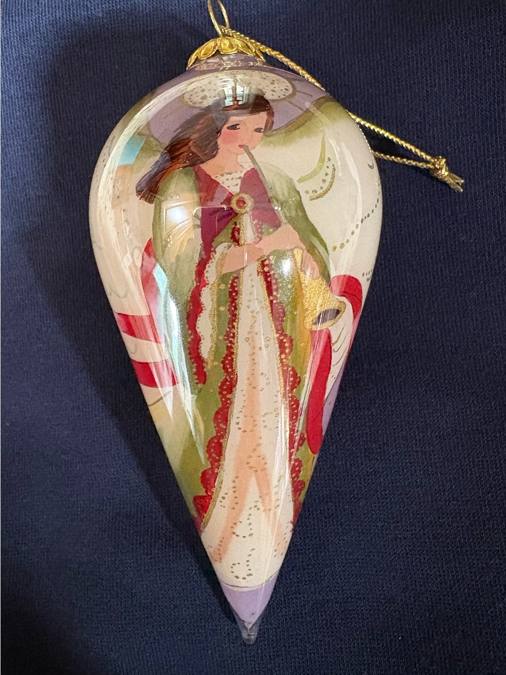 Vintage Pier 1 Li Bien 2004 Angel Glass Ornament Reverse Painted w/box